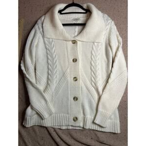 St John’s Bay Cream Fisherman Shawl Collar Cardigan Large Cozy Lodgecore
